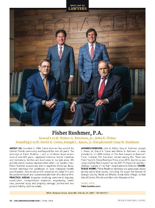 Fisher Rushmer, P.A. Featured in Orlando Magazine Best Lawyers 2024
